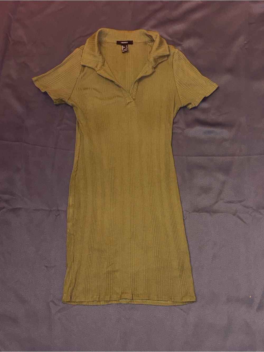 Ribbed Polo Collar Knit Dress in Olive Green